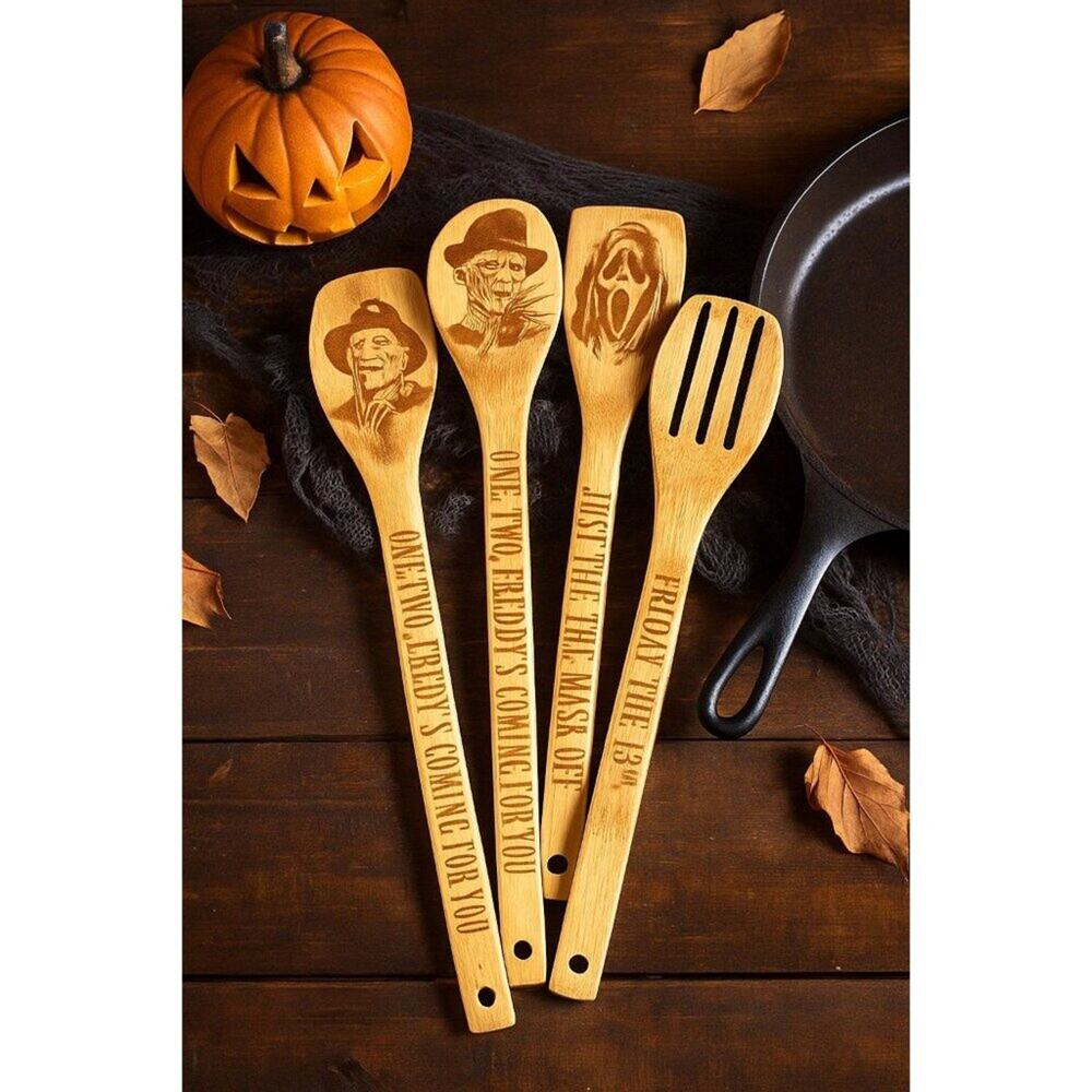 Horror Movie Wooden Spoon Set – Michael Myers, Jason, Freddy Krueger, Ghostface